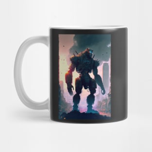 Giant futuristic robot cyborg Monkey attacking the city Mug